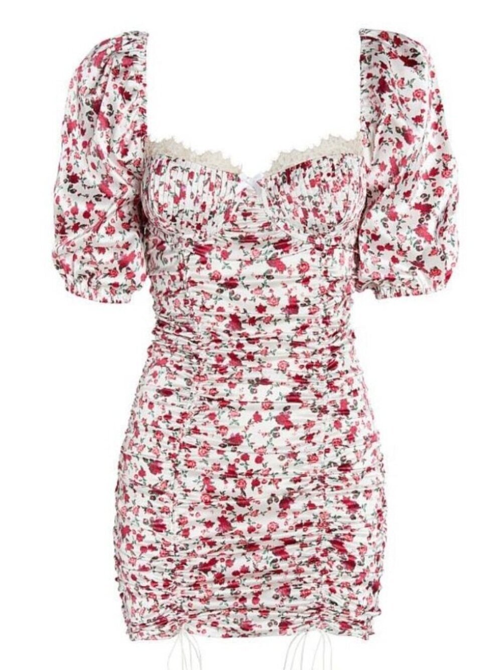 NWT‎ For Love & Lemons Melrose White Pink Floral Ruched Mini Dress XXS​